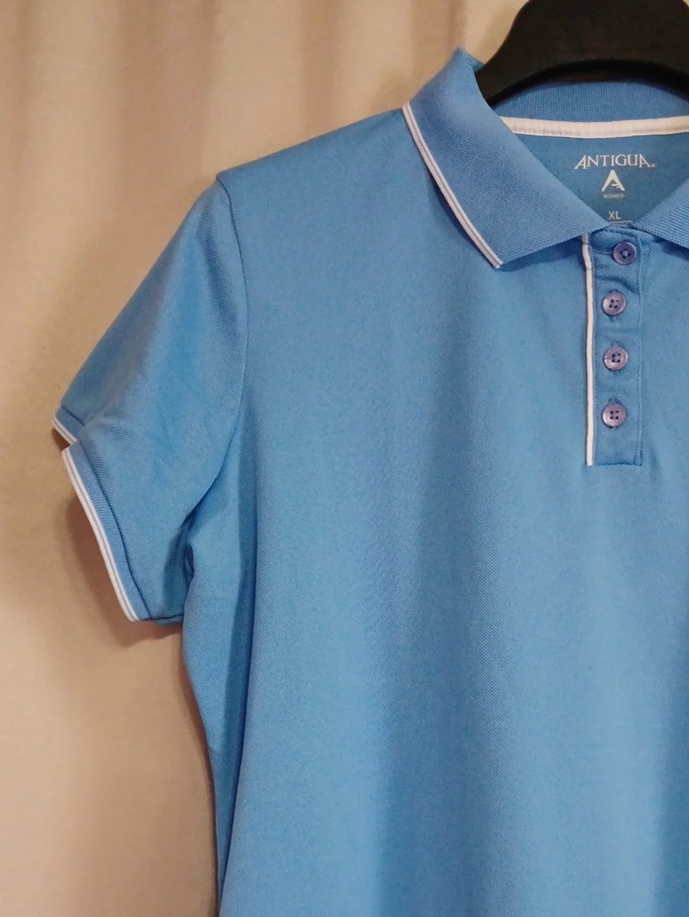 Antigua Women's Performance Golf Polo Shirt Light Blue White Trim Size XL - Picture 4 of 14